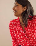High Neck Ruffle Silk Blouse-Poppadew, Leafy Bud