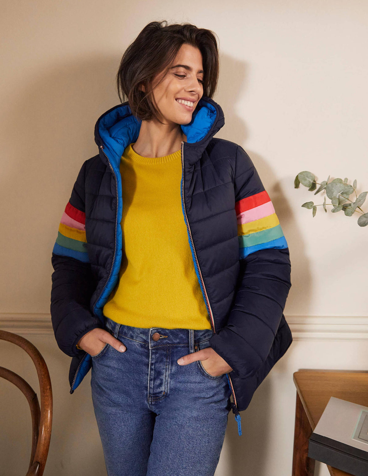 Wendbare Steppjacke-Navy/Marokkoblau, Gestreift - Image 1