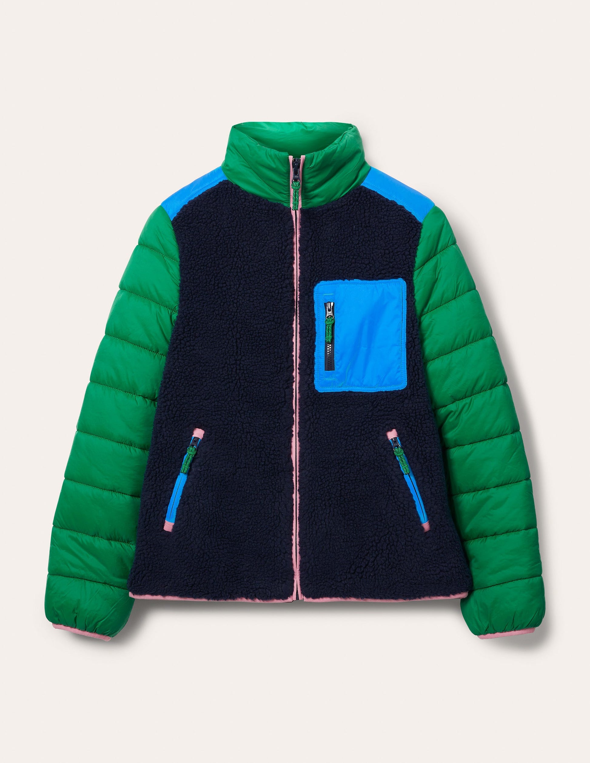 Borg Mix Puffer Jacket-Navy/Conifer Green-5