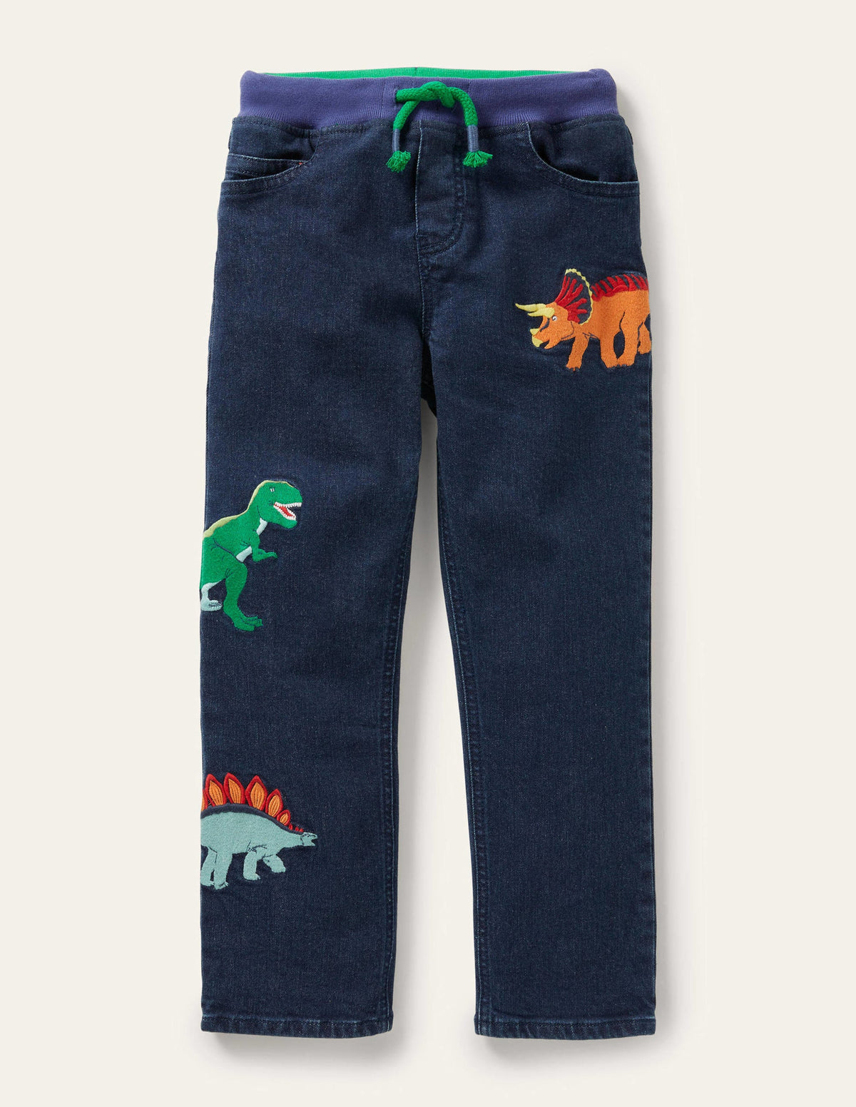 Dinosaur Pull-on Denim Jeans-Mittleres Vintageblau, Dinos - Image 1