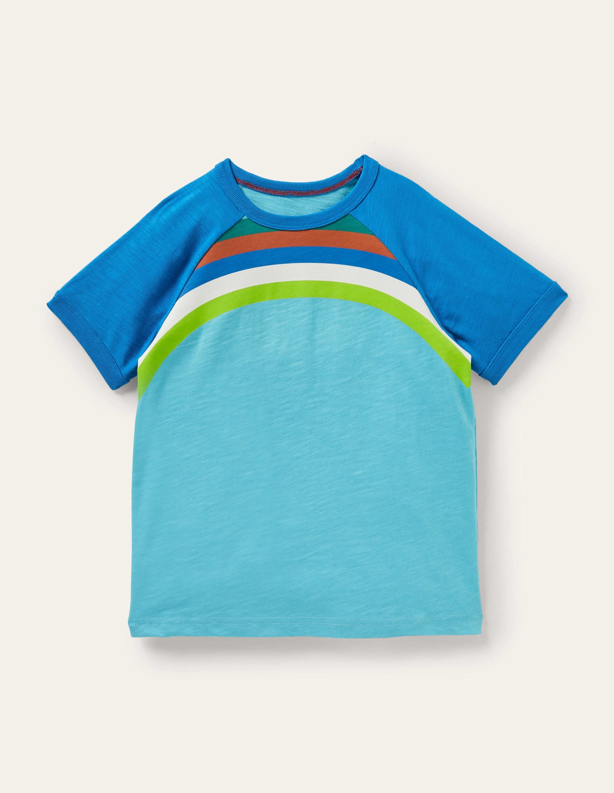 Raglan-T-Shirt in Blockfarben-Wasserblau, Regenbogen - Image 1