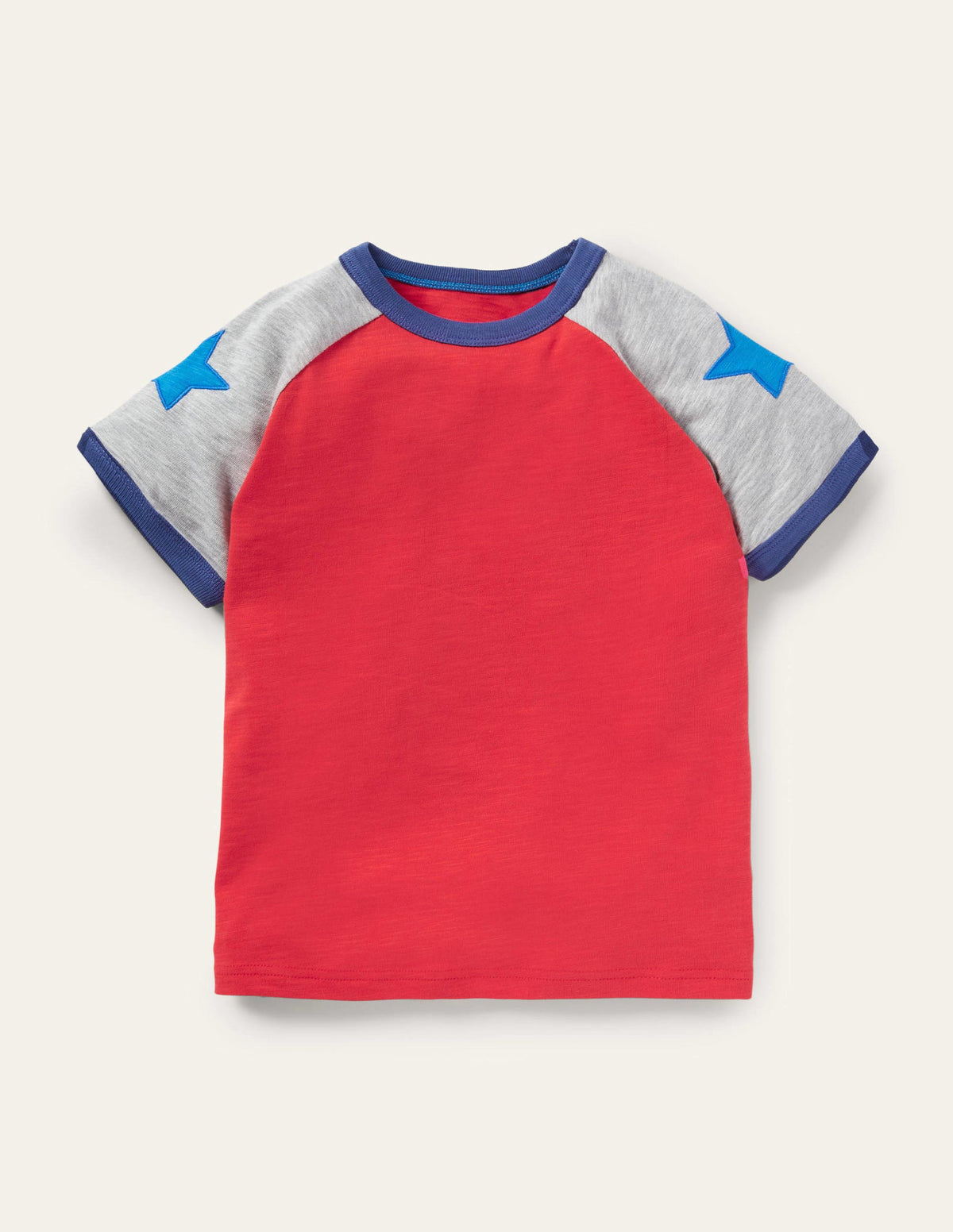 Raglan-T-Shirt in Blockfarben-Feuerrot, Sterne - Image 1