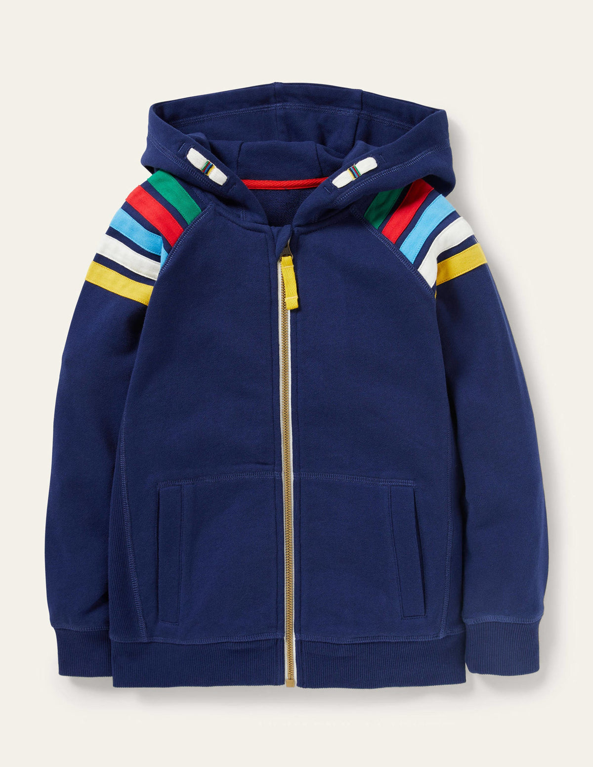 Rainbow Sleeve Zip-Up Hoodie-College Navy - Image 1