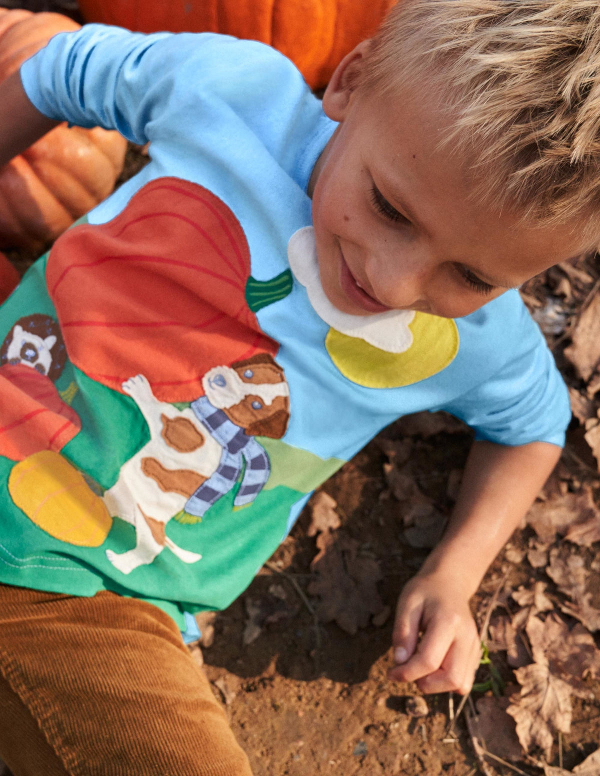 Blue Pumpkin Appliqué Long-Sleeved Halloween T-shirt-Surfbrett-Blau, Kürbis - Image 4