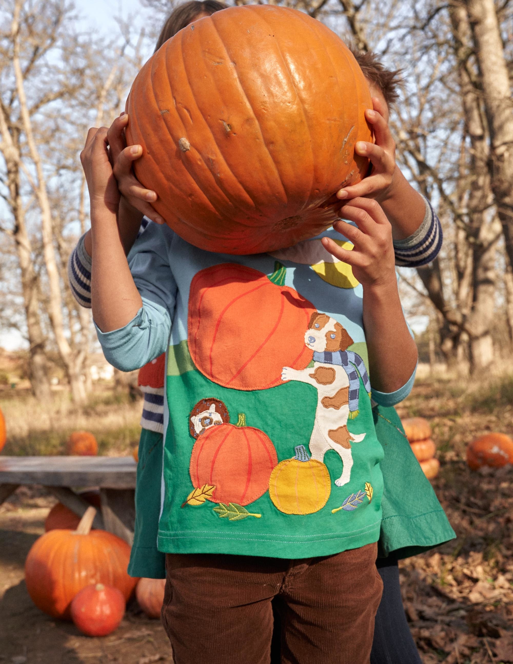 Blue Pumpkin Appliqué Long-Sleeved Halloween T-shirt-Surfbrett-Blau, Kürbis - Image 5