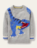 Fröhlicher Pullover-Grau Meliert, Dinosaurier