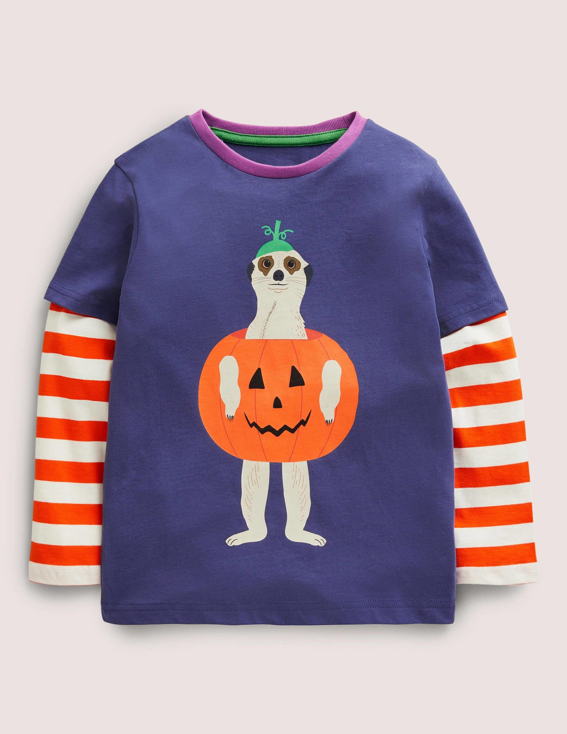 Halloween Double Layer T-shirt-Suricate bleu marine/ivoire-1
