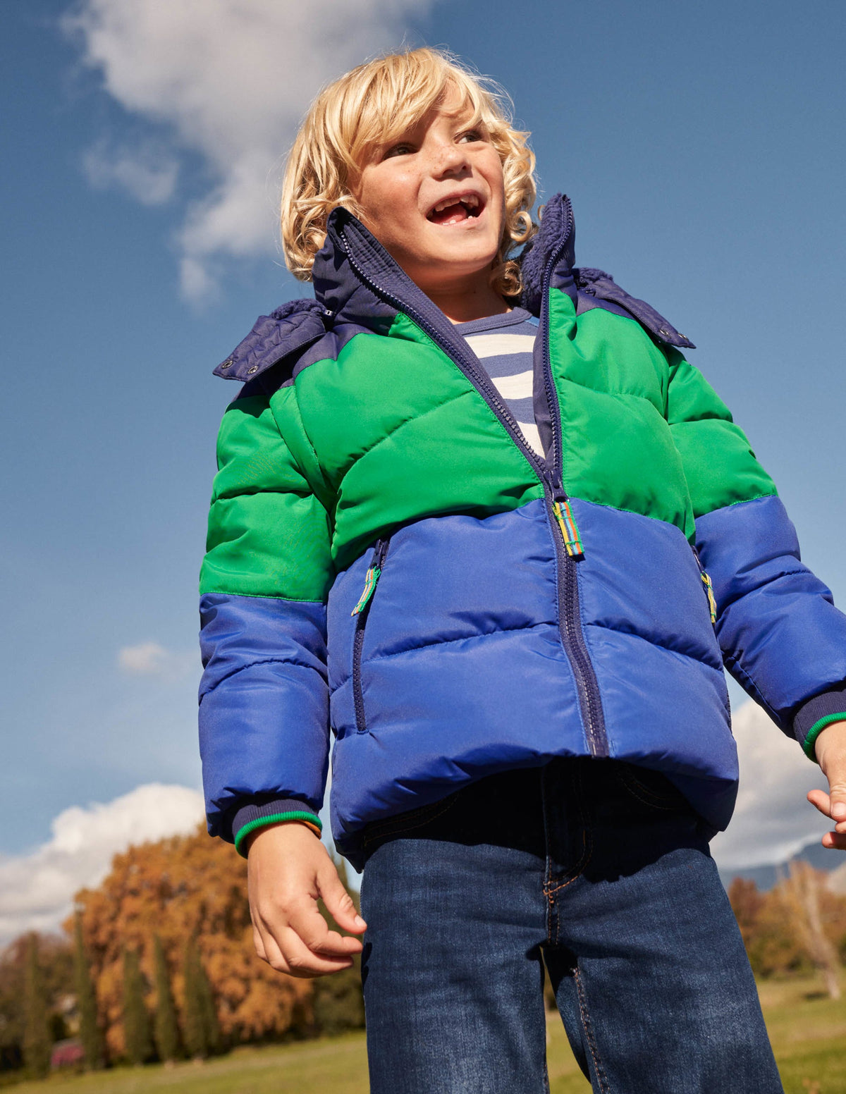 Colourblock 2-in-1 Puffer Jacket-Colourblock bleu marine universitaire/vert-5
