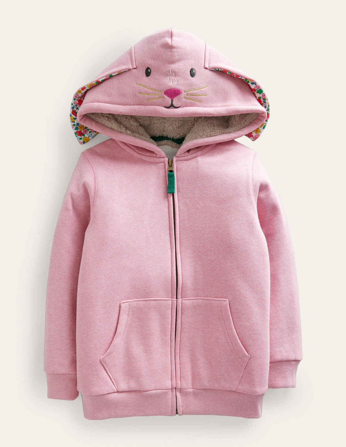 Tier-Hoodie mit kuscheligem Futter-Rosa Meliert, Häschen - Image 1