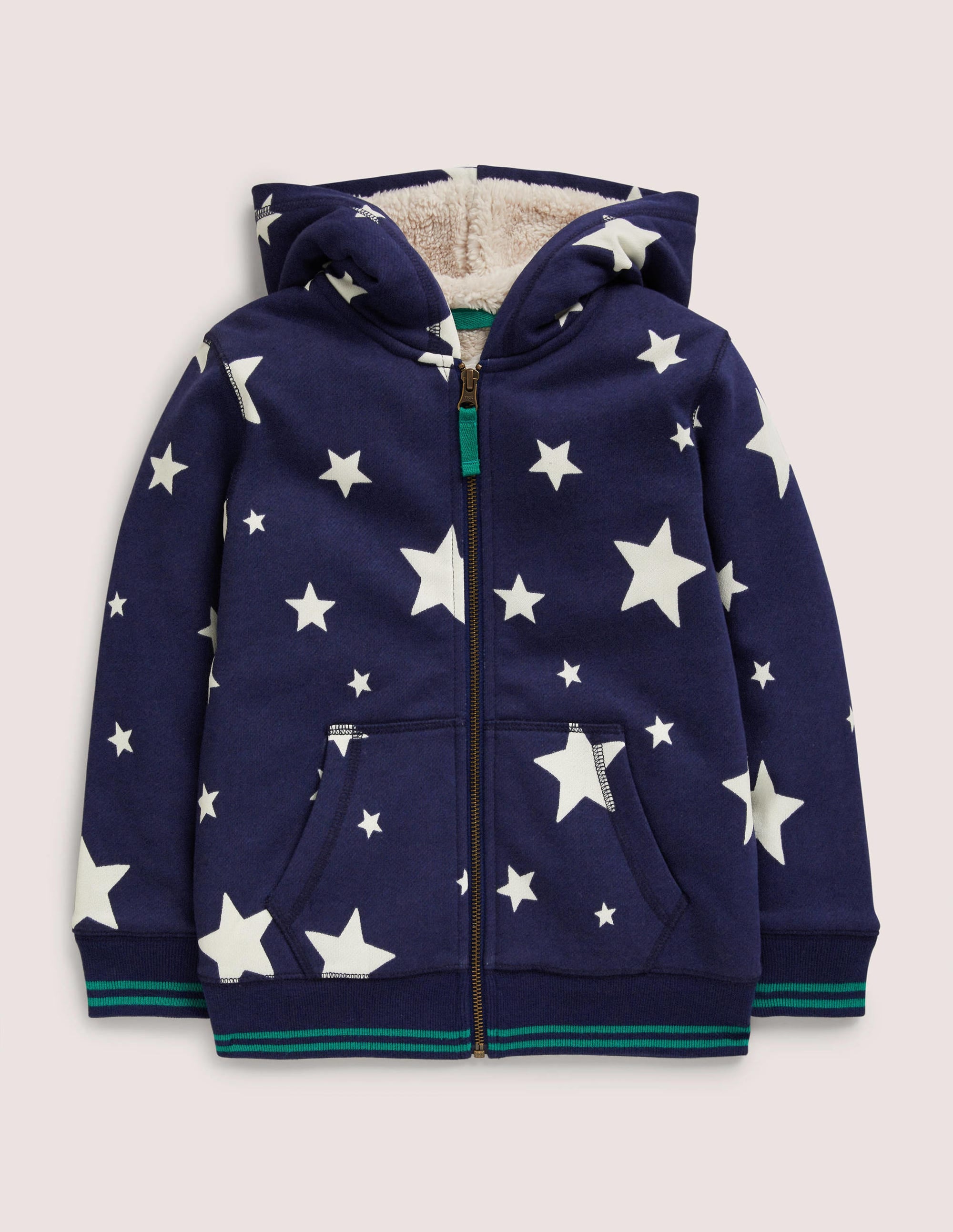 Navy Star Print Fleece-Lined Hoodie-Étoiles brillantes bleu marine universitaire - Image 1