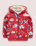 Gemusterter Hoodie mit kuscheligem Futter-Erdbeerkuchenrot, Weltall