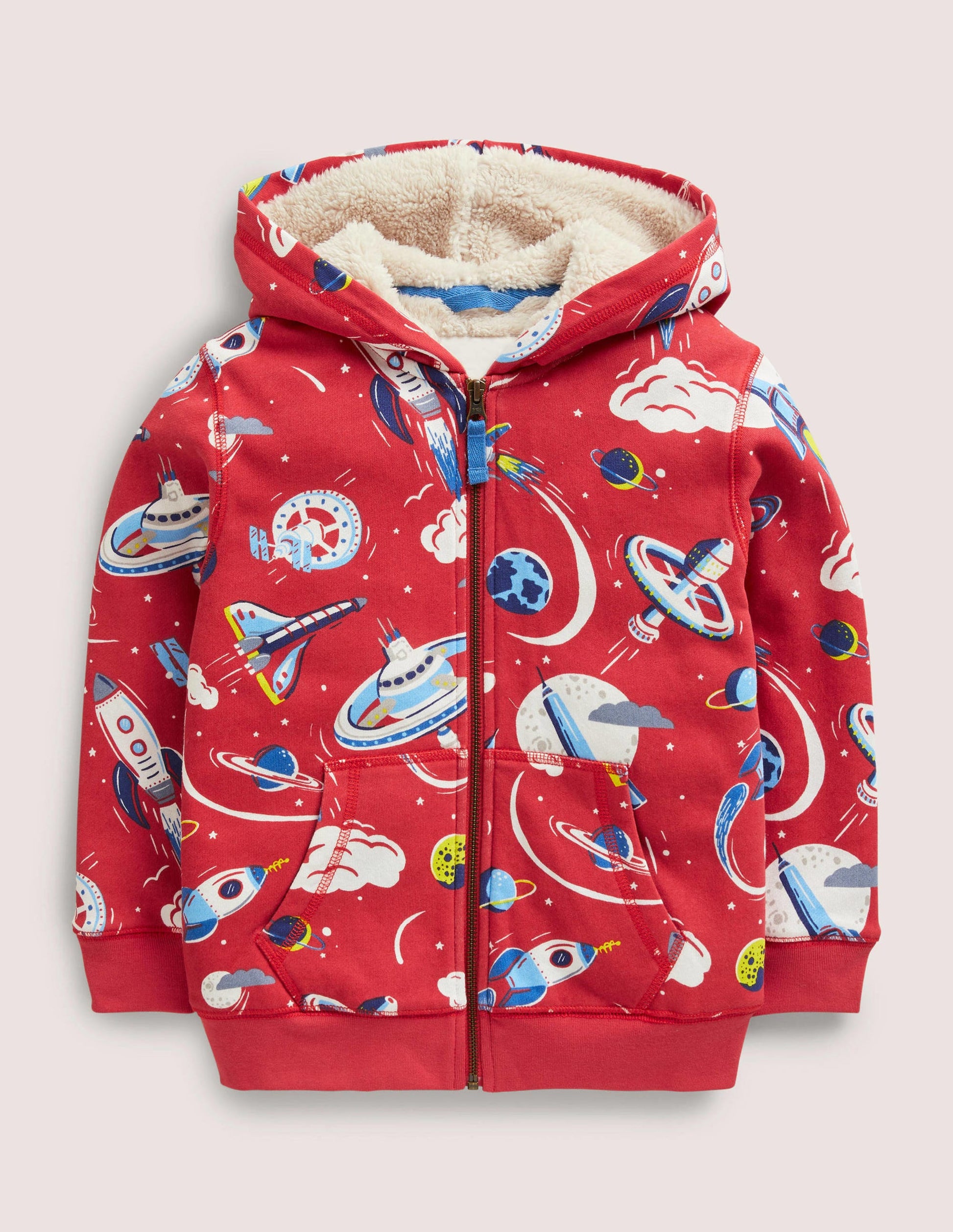 Gemusterter Hoodie mit kuscheligem Futter-Erdbeerkuchenrot, Weltall-1