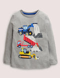 T-shirt à imprimé graphique-Camions de chantier gris chiné