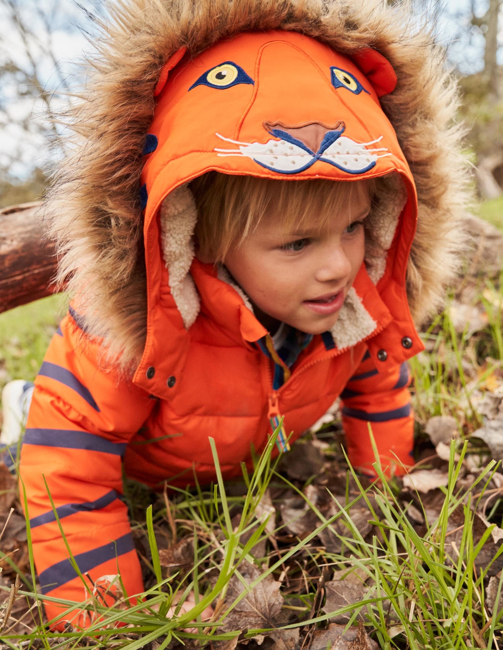 Fröhliche wattierte Jacke-Mandarinenorange, Tiger-4
