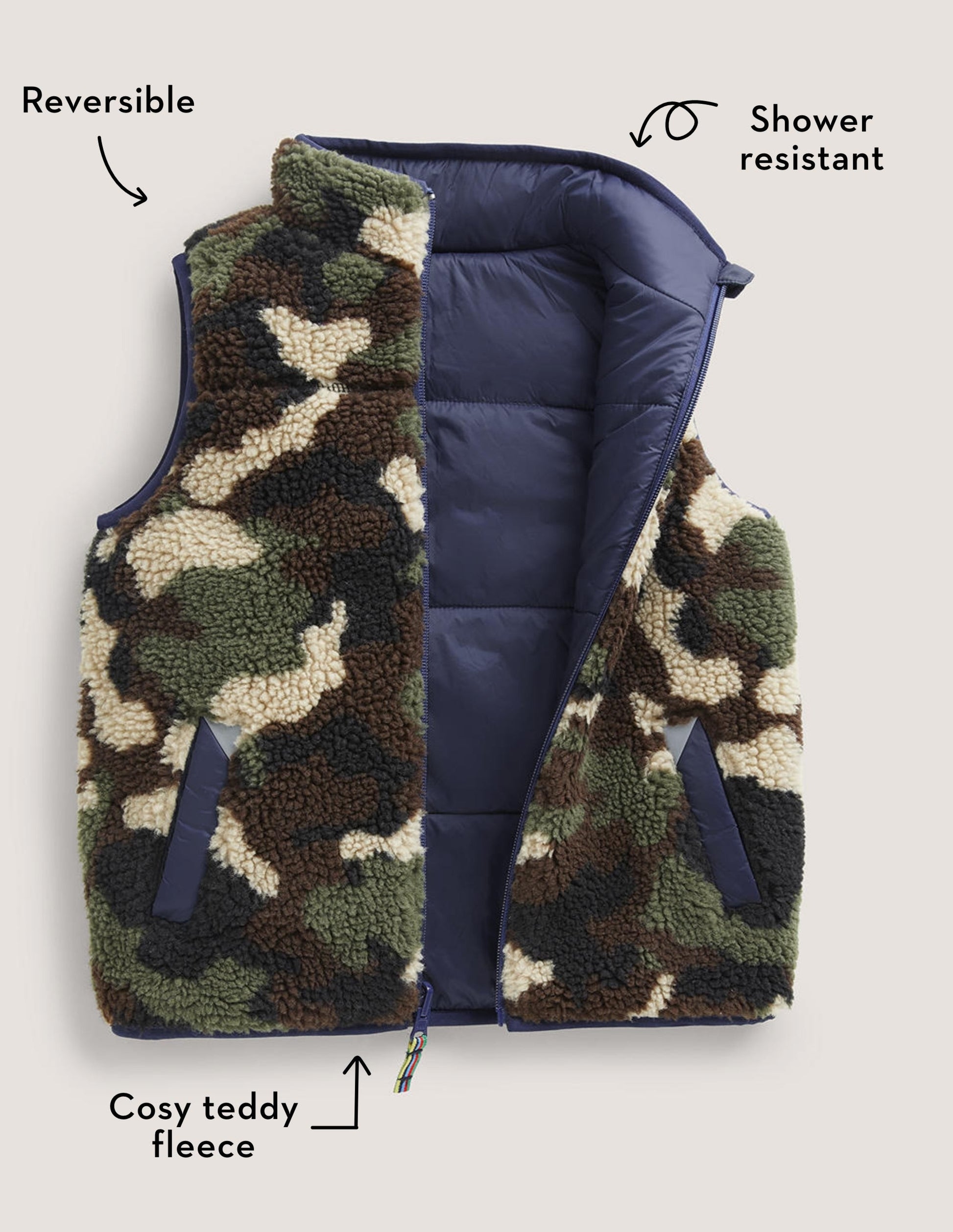 Reversible Navy/Camo Borg Gilet-Schuluniform-Navy/Camouflage, Borg-4