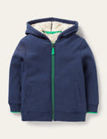 Navy Borg Lined Zip-up Hoodie-Blau Meliert
