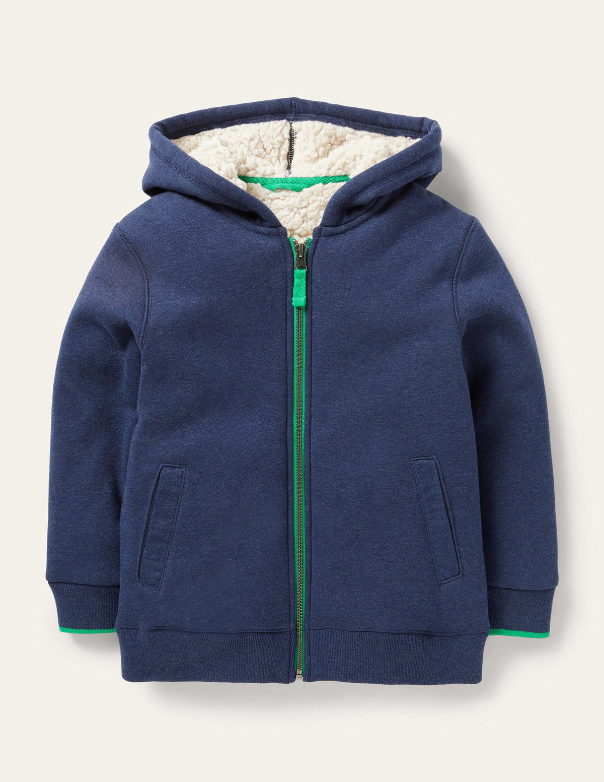 Navy Borg Lined Zip-up Hoodie-Blau Meliert - Image 1