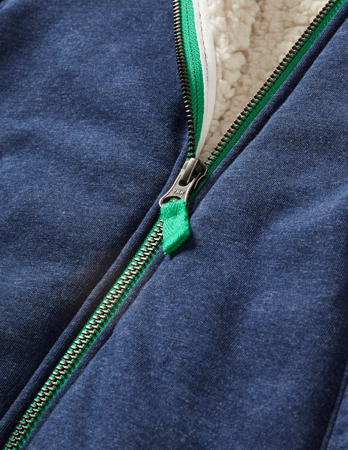 Navy Borg Lined Zip-up Hoodie-Blau Meliert - Image 3