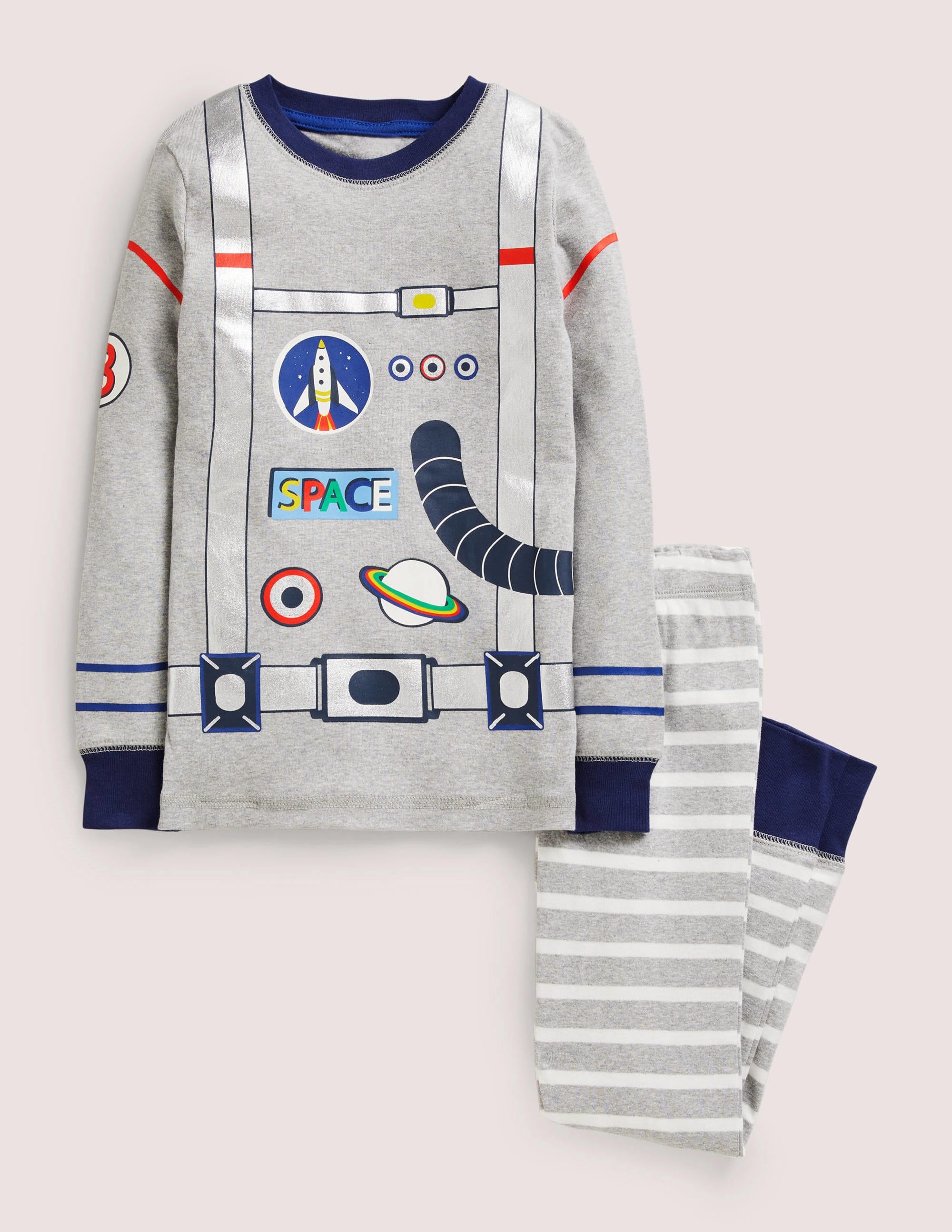 Festlicher langer Schlafanzug-Grau Meliert, Astronaut - Image 1