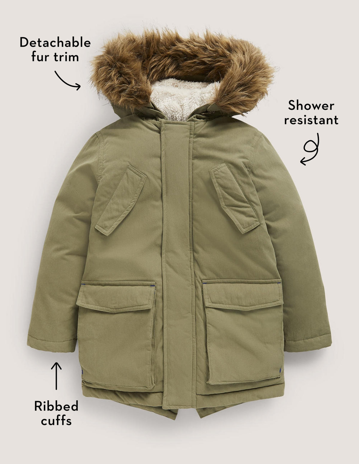 Showerproof Appliqué Parka-Army Green Space - Image 5