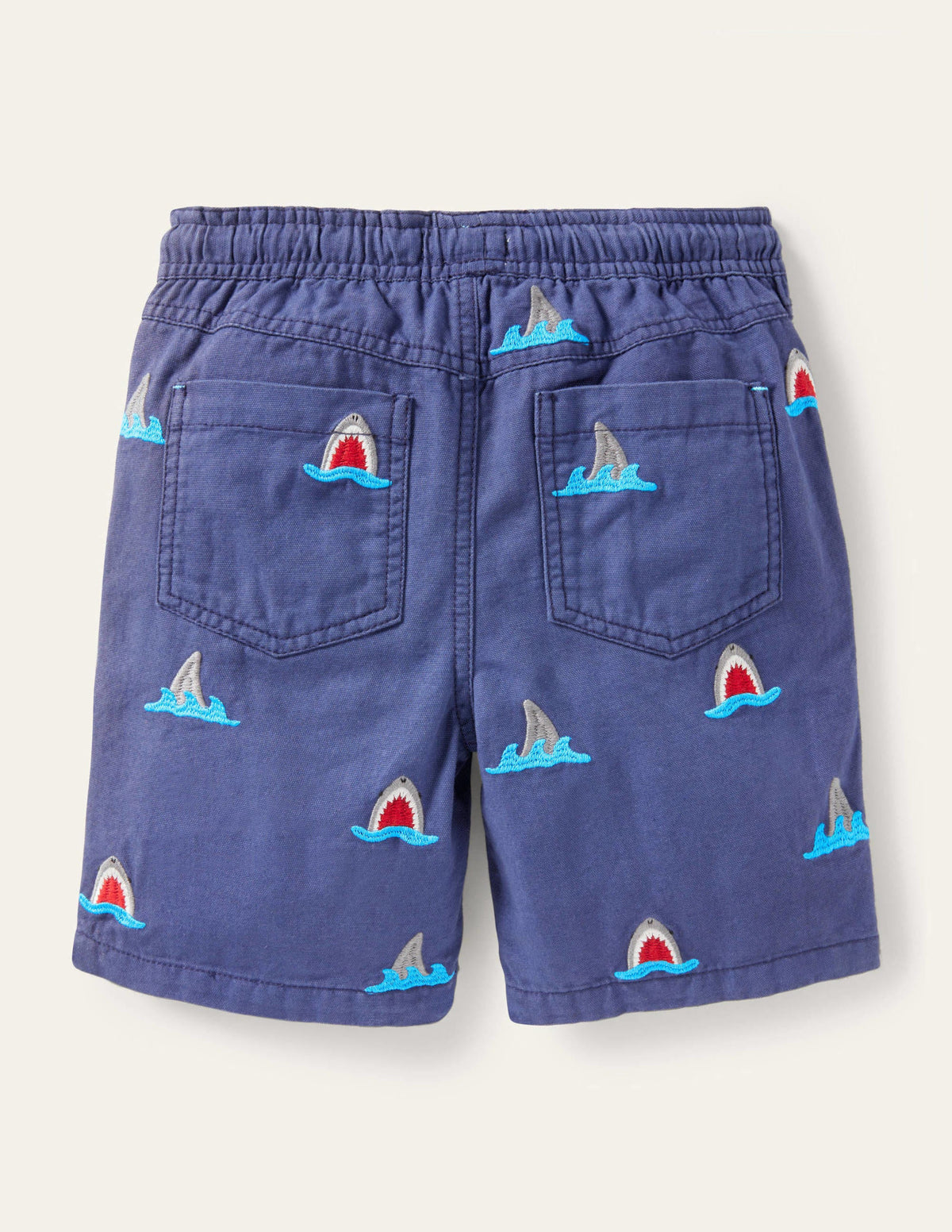 Pull-on Drawstring Shorts-Navy Shark Embroidery - Image 2