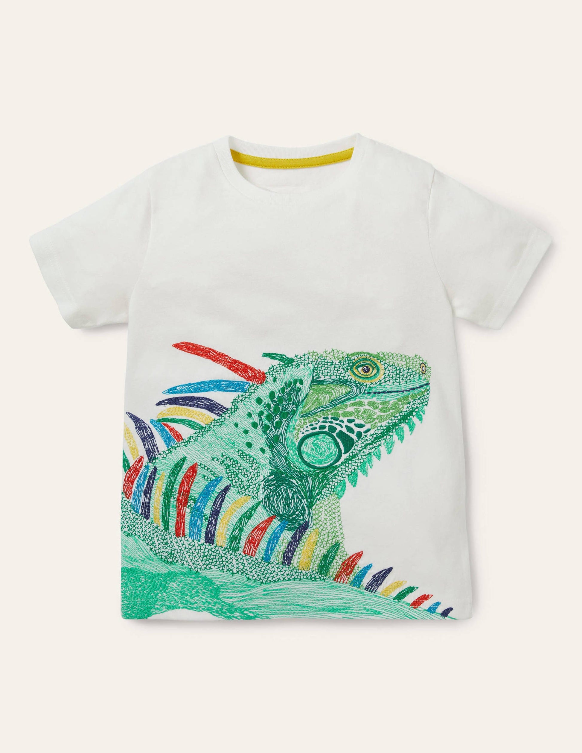 T-Shirt mit Superstitch-Naturweiß, Leguan-1