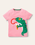T-shirt à appliqué recto verso-Caméléon limonade rose
