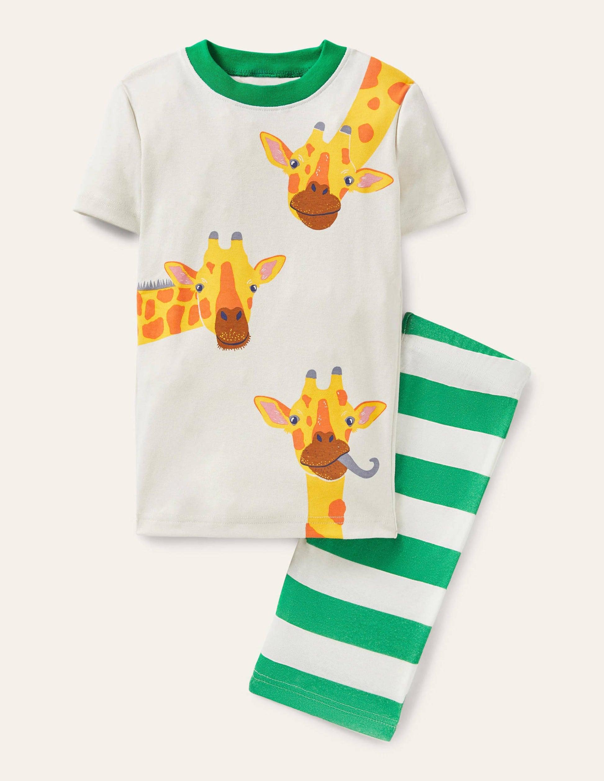 Graphic Short John Pyjamas-Green Pepper/Ivory Giraffes-1