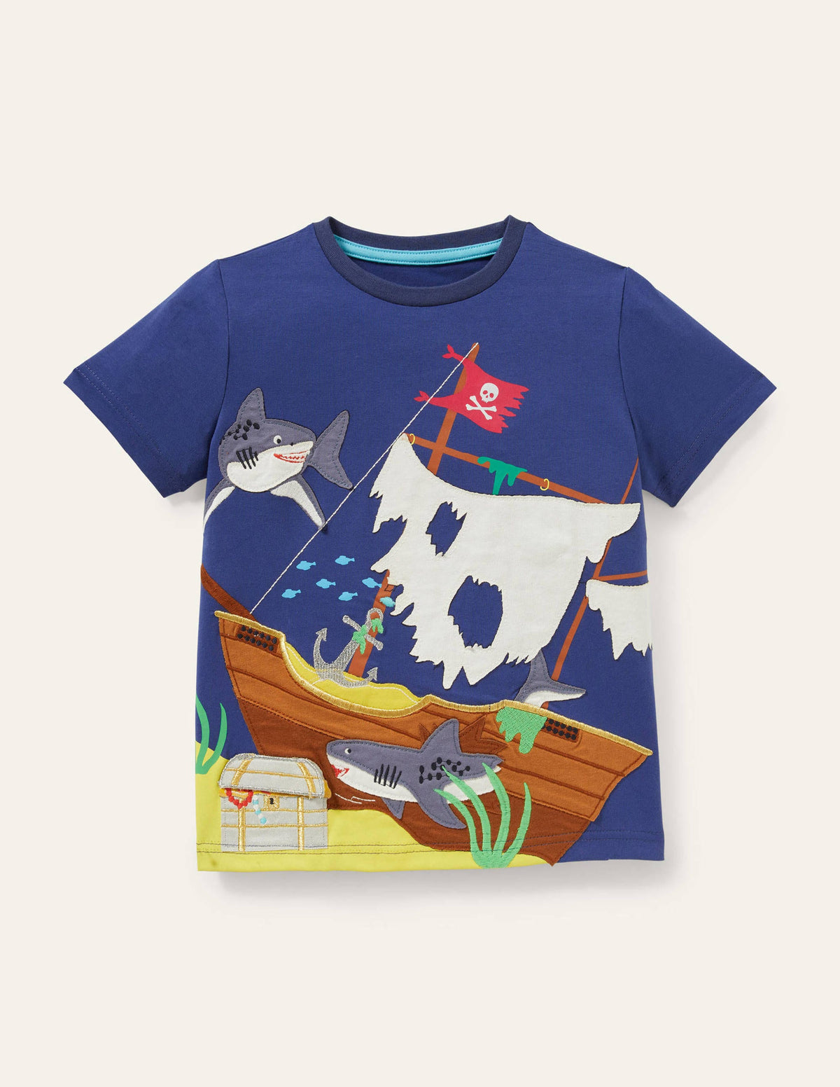 T-Shirt mit Aufklappmotiv-Segelblau, Piratenschiff - Image 1