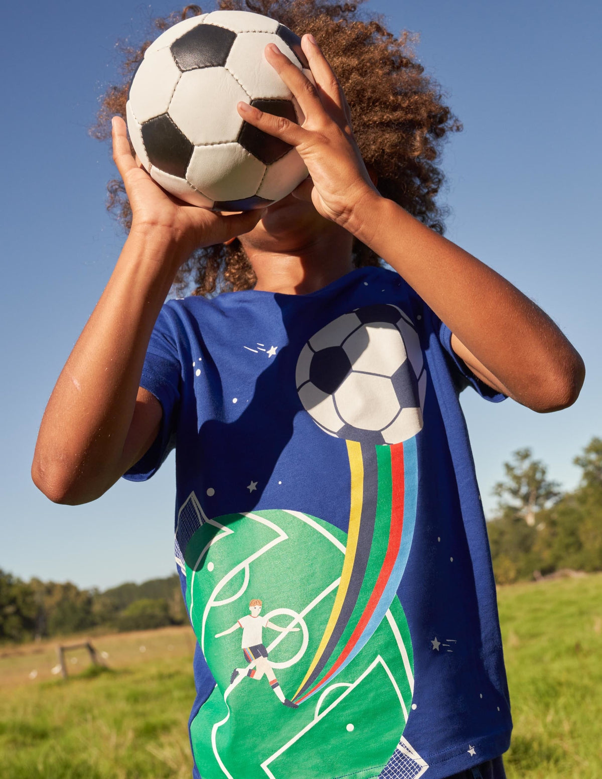 Sport Printed Graphic T-shirt-Blue Wave Football-6