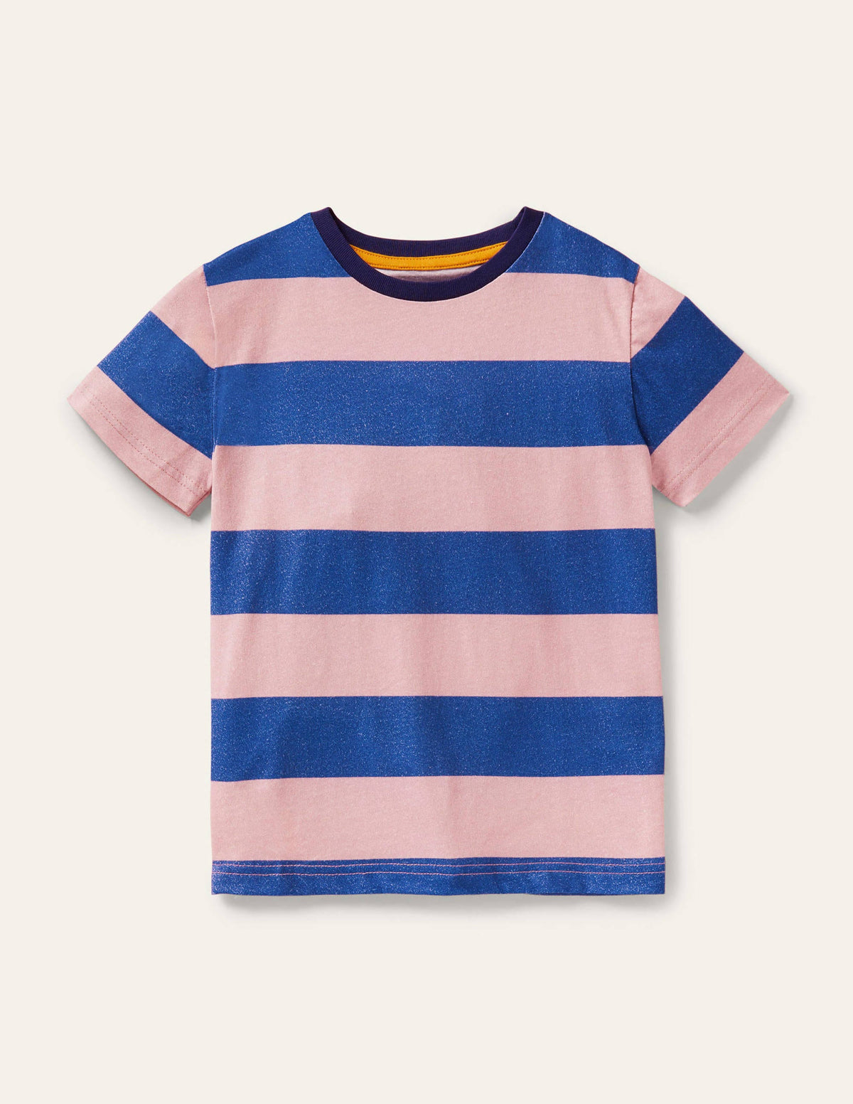Vorgewaschenes T-Shirt aus Flammgarn-Delfinrosa/Strahlendes Marineblau-1