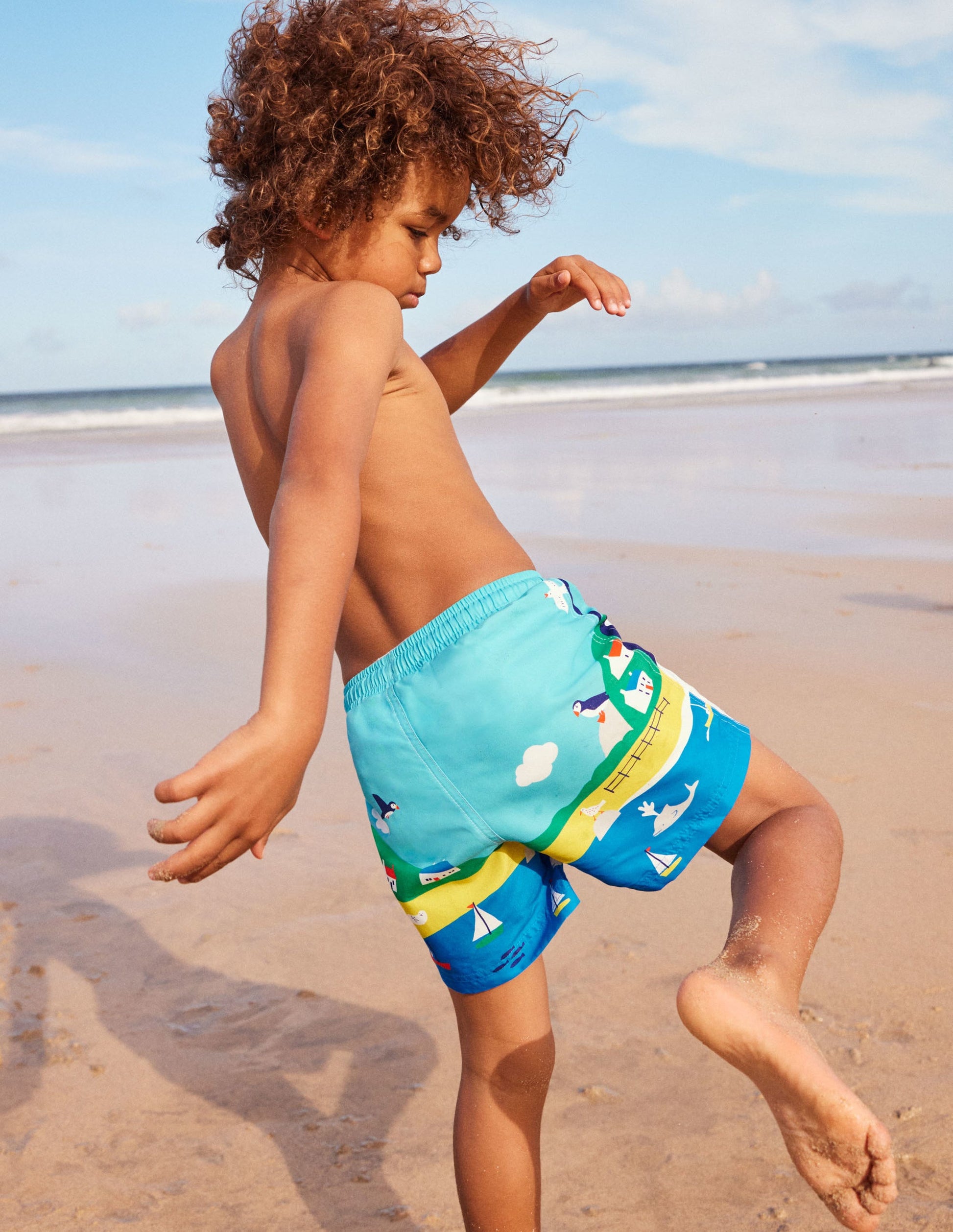 Gemusterte Badeshorts-Wasserblau, Papageitaucher-6