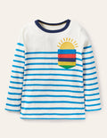 Langärmliges Bretonshirt-Naturweiß/Marokkoblau, Wettermotiv