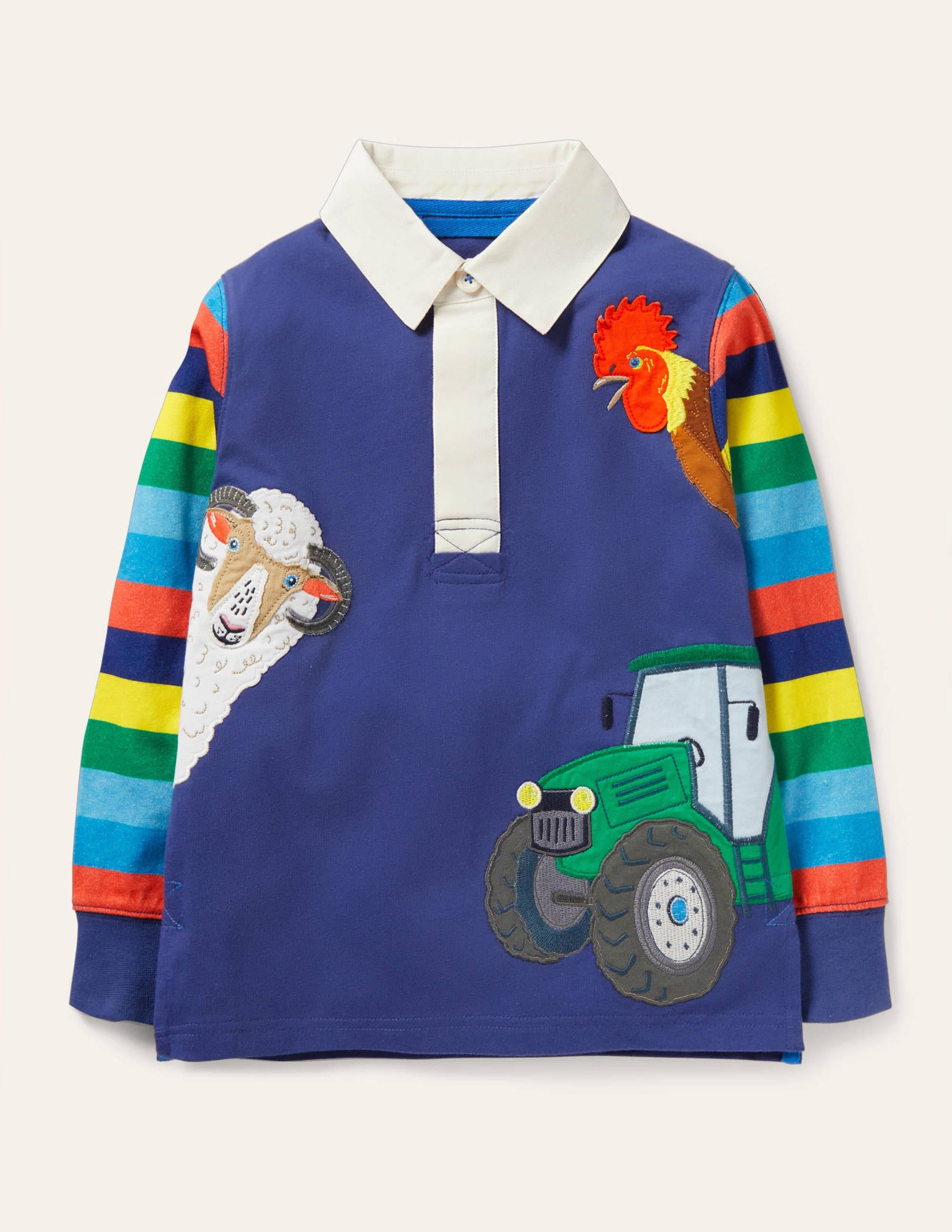 Rugbyshirt mit Bauernhoftieren-Schuluniform-Navy, Tiere - Image 1