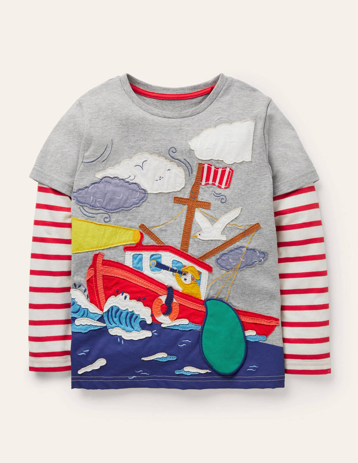 Lift-the-flap Fishing T-shirt-Grey Marl Fishing Boat-1
