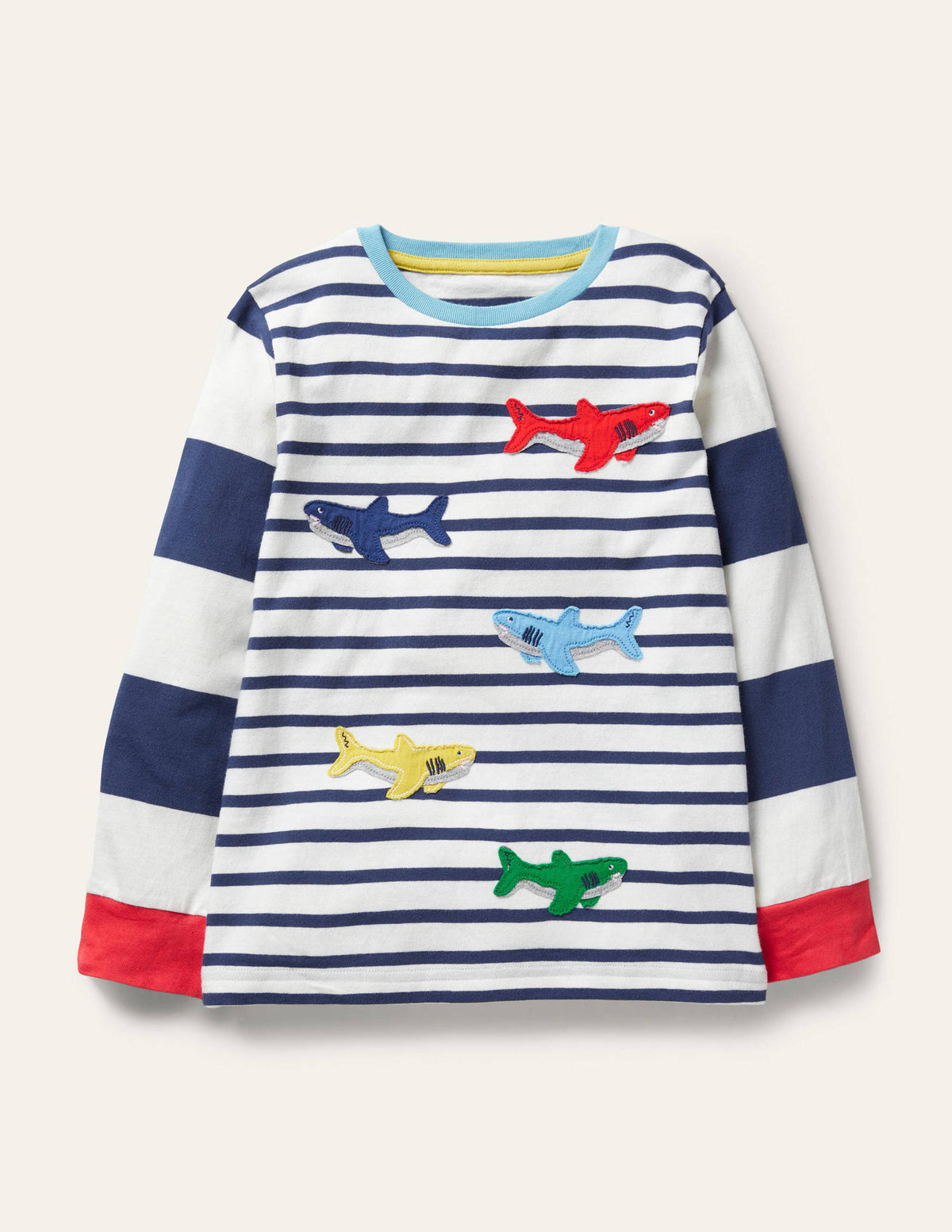 Bretonshirt mit Applikation-Schuluniform-Navy/Naturweiß, Haie-1