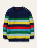 Pullover mit Rundhalsausschnitt und Blockfarben-Schuluniform-Navy/Regenbogen