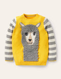 Tierpullover mit Rundhalsausschnitt-Maisgelb, Alpaka