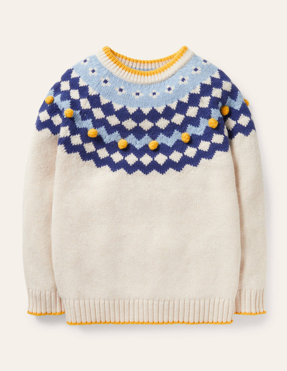 Fair-Isle-Grobstrickpullover mit Rundhalsausschnitt-Ecru Meliert, Fair-Isle-Muster - Image 1