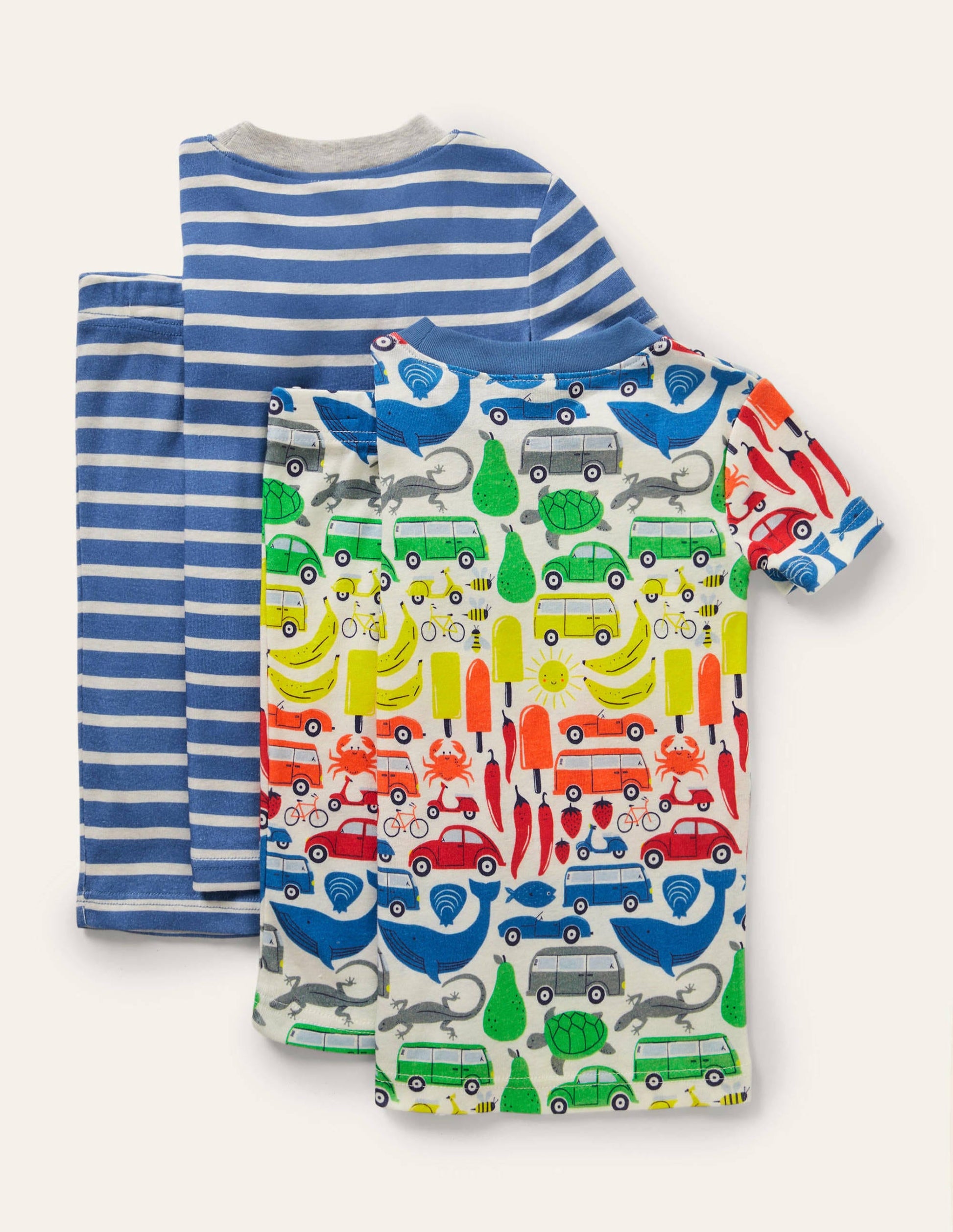 Kurzer Schlafanzug mit anliegender Passform im 2er-Pack-Naturweiß, Regenbogen/Road-Trip-Motiv-2