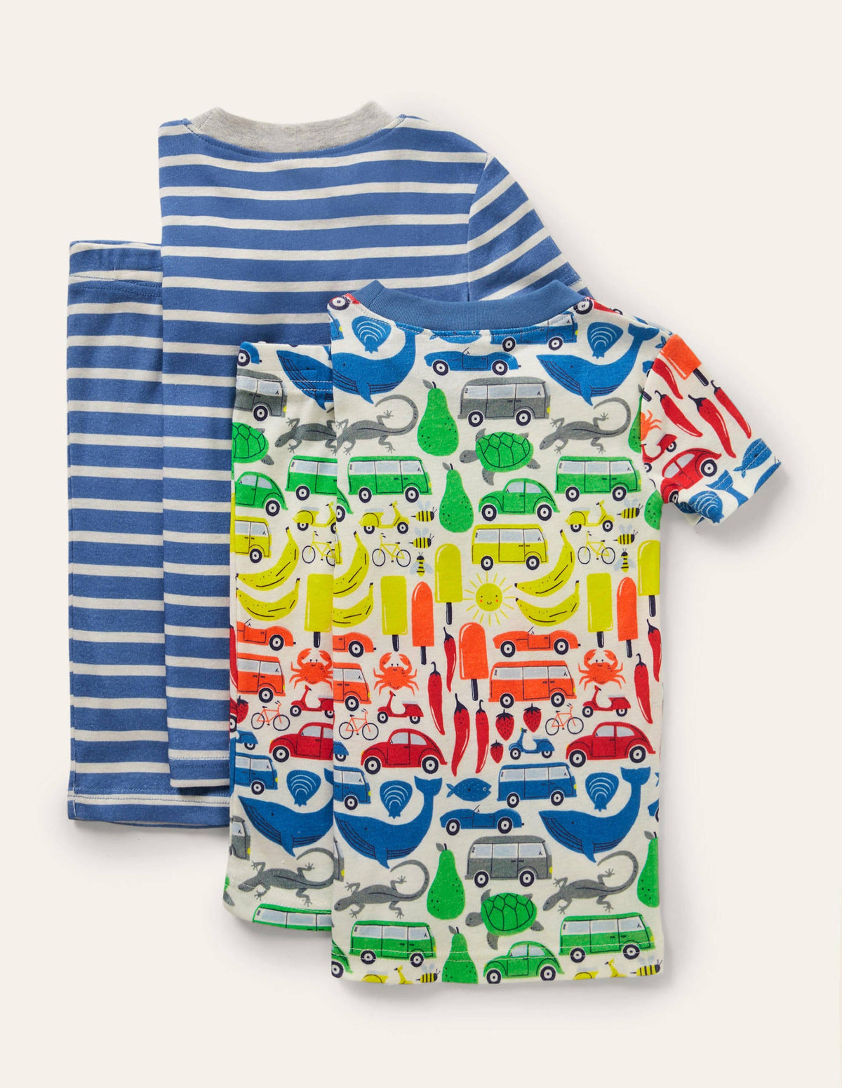 Kurzer Schlafanzug mit anliegender Passform im 2er-Pack-Naturweiß, Regenbogen/Road-Trip-Motiv - Image 2