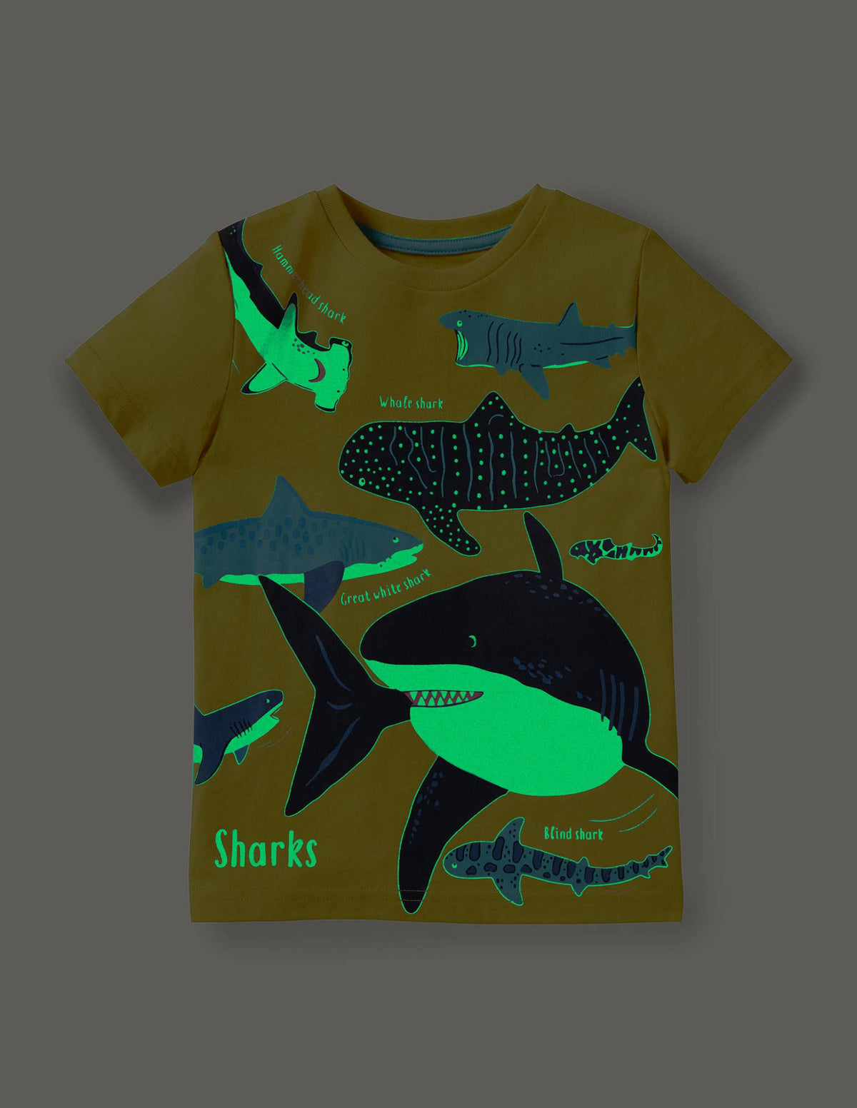 Im Dunkeln leuchtendes Ozean-T-Shirt-Maisgelb, Haie-4