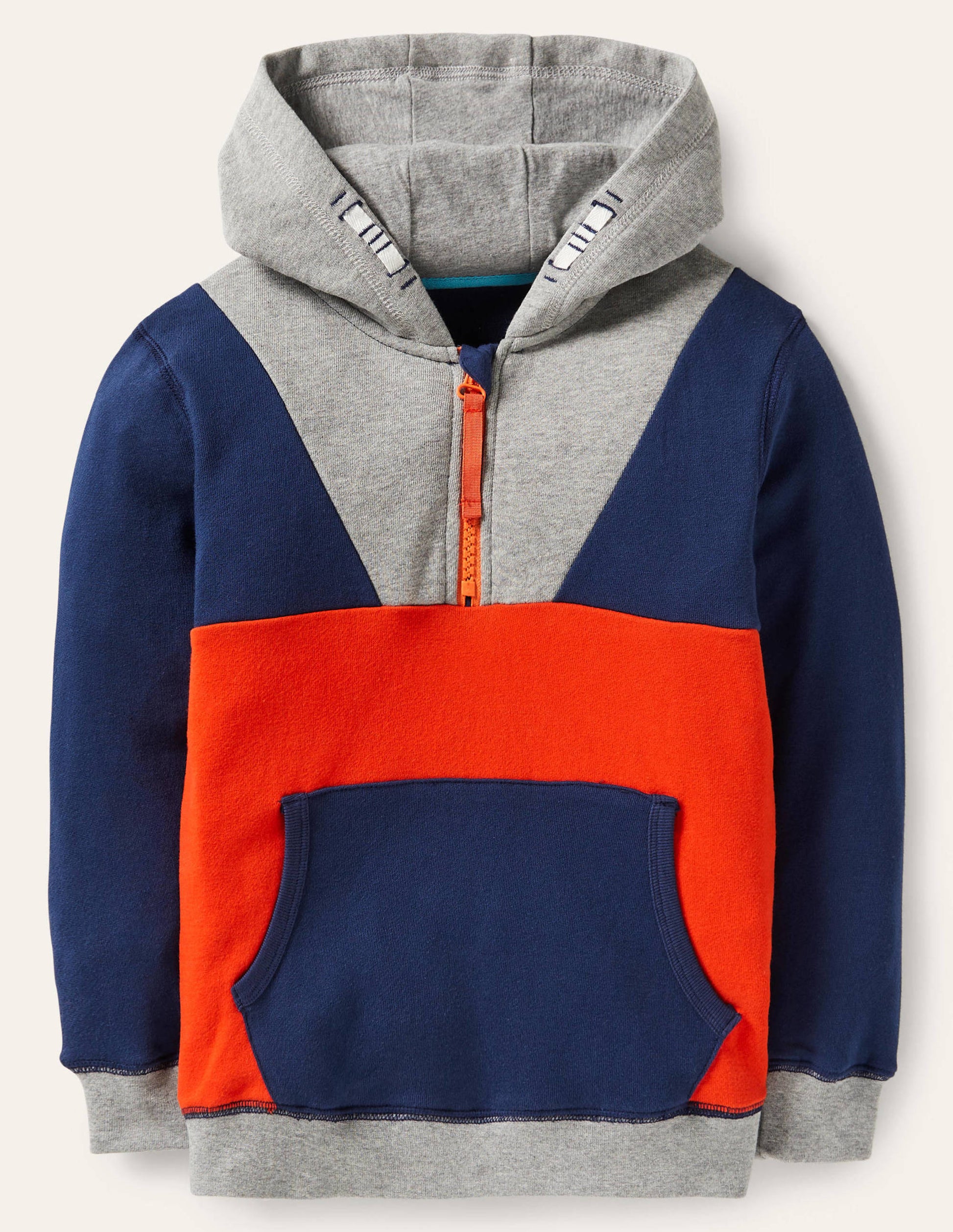 Hoodie in Blockfarben mit halbem Reißverschluss-Segelblau-1