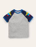 Raglan-T-Shirt in Blockfarben-Grau Meliert, Sterne