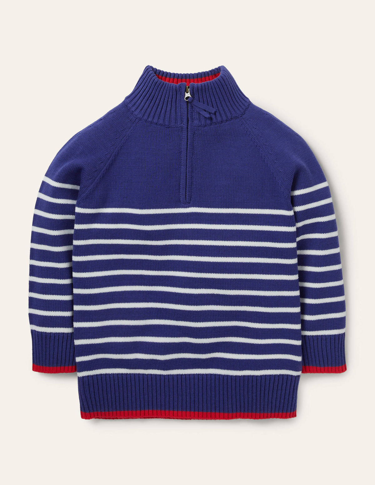 Leichter Pullover mit halbem Reißverschluss-Segelblau/Naturweiß-1