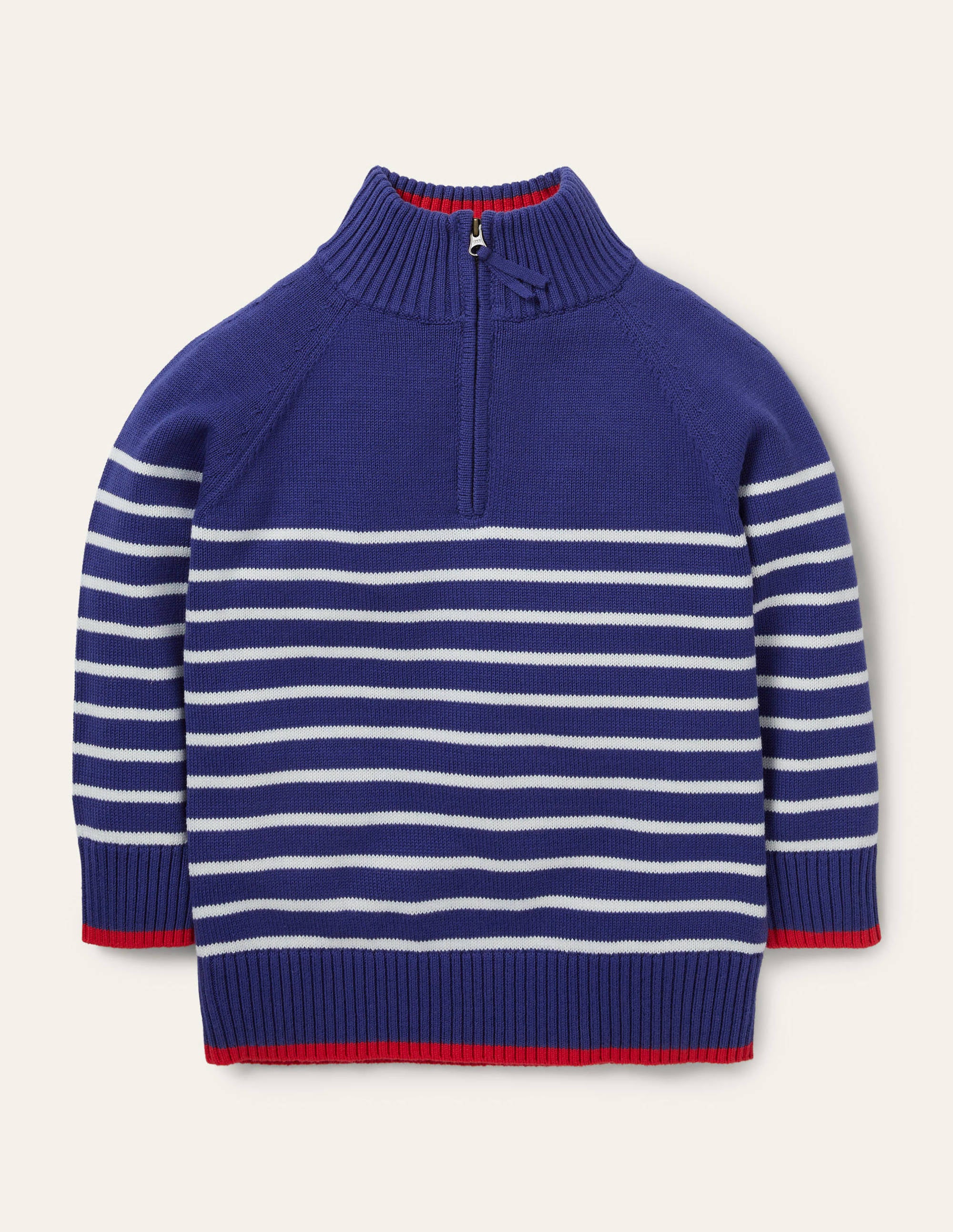 Leichter Pullover mit halbem Reißverschluss-Segelblau/Naturweiß - Image 1