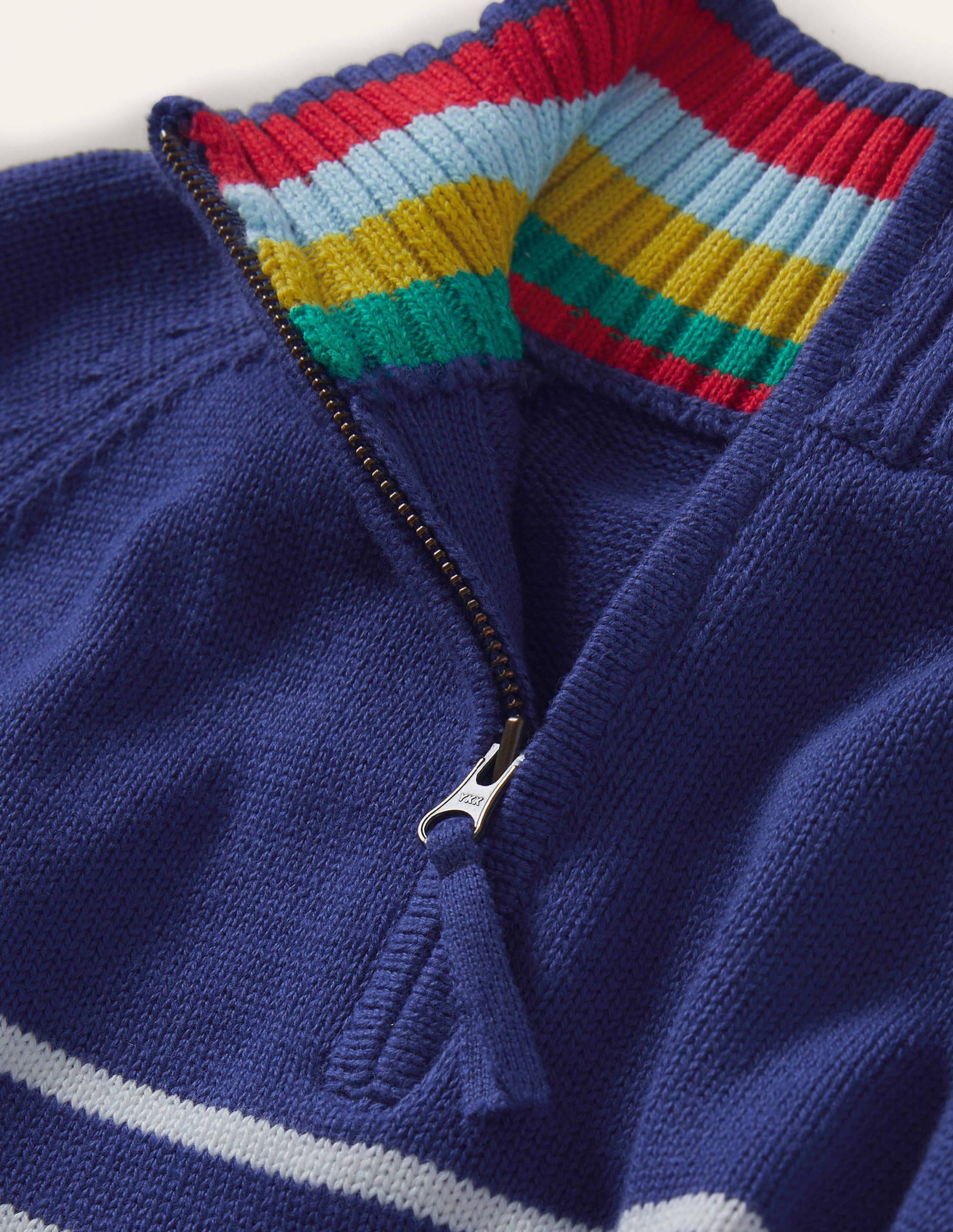 Leichter Pullover mit halbem Reißverschluss-Segelblau/Naturweiß-3