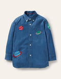 Hemd mit Superstitch-Motiv-Mittleres Denim, Weltall