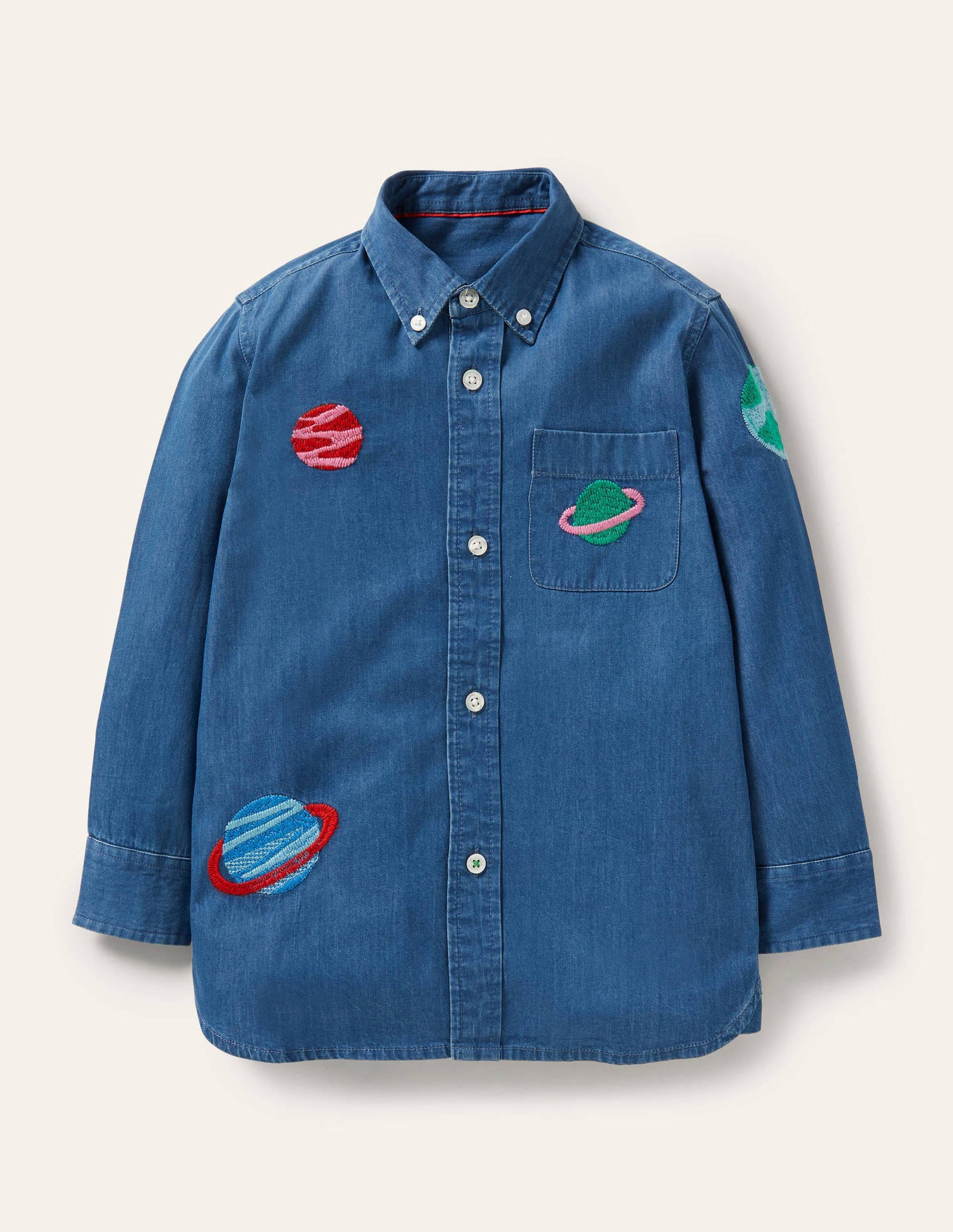 Hemd mit Superstitch-Motiv-Mittleres Denim, Weltall-1