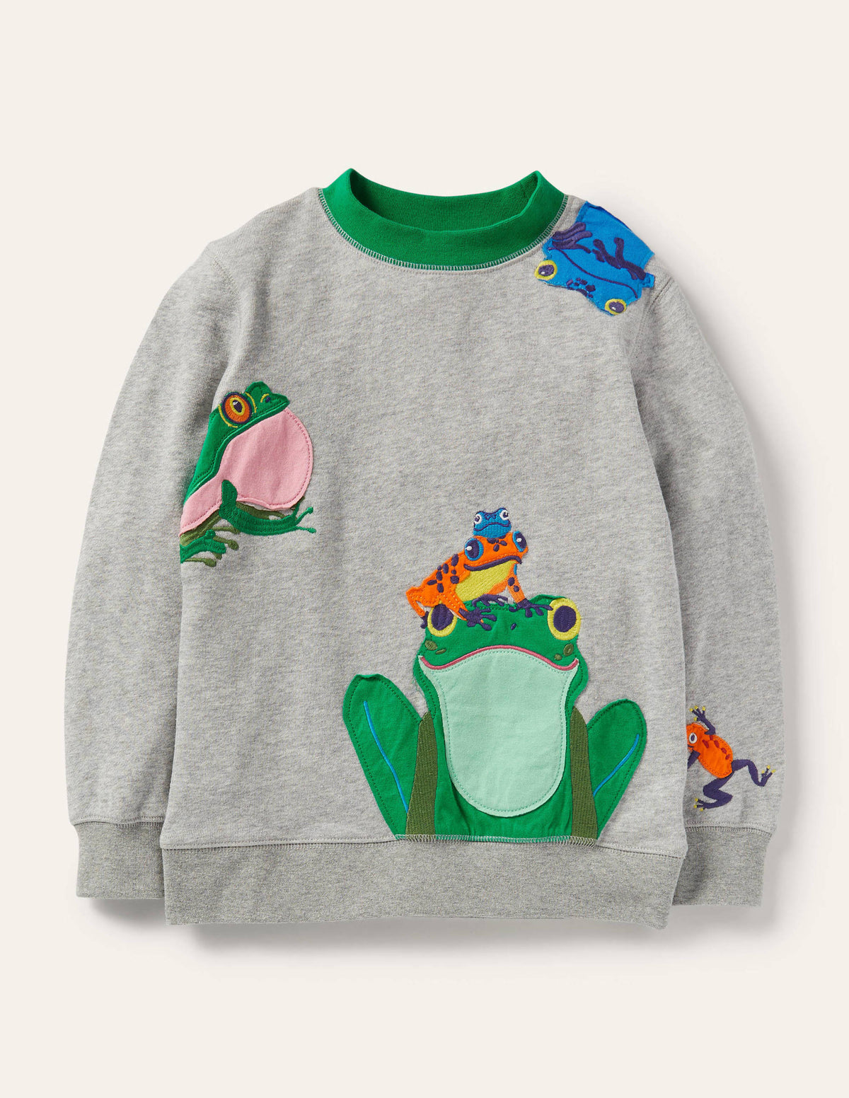 Sweatshirt mit Motiv auf Vorder- und Rückseite-Grau Meliert, Frosch-1